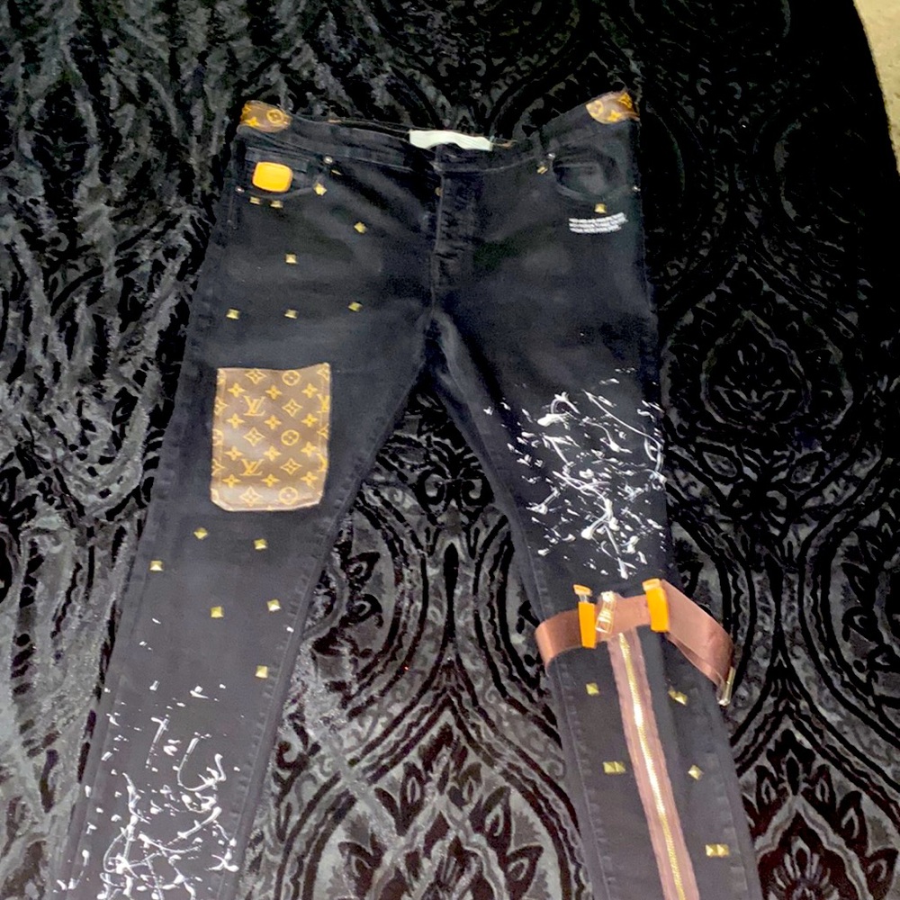 One-of-a-kind custom made jeans off white Louis Vuitton
